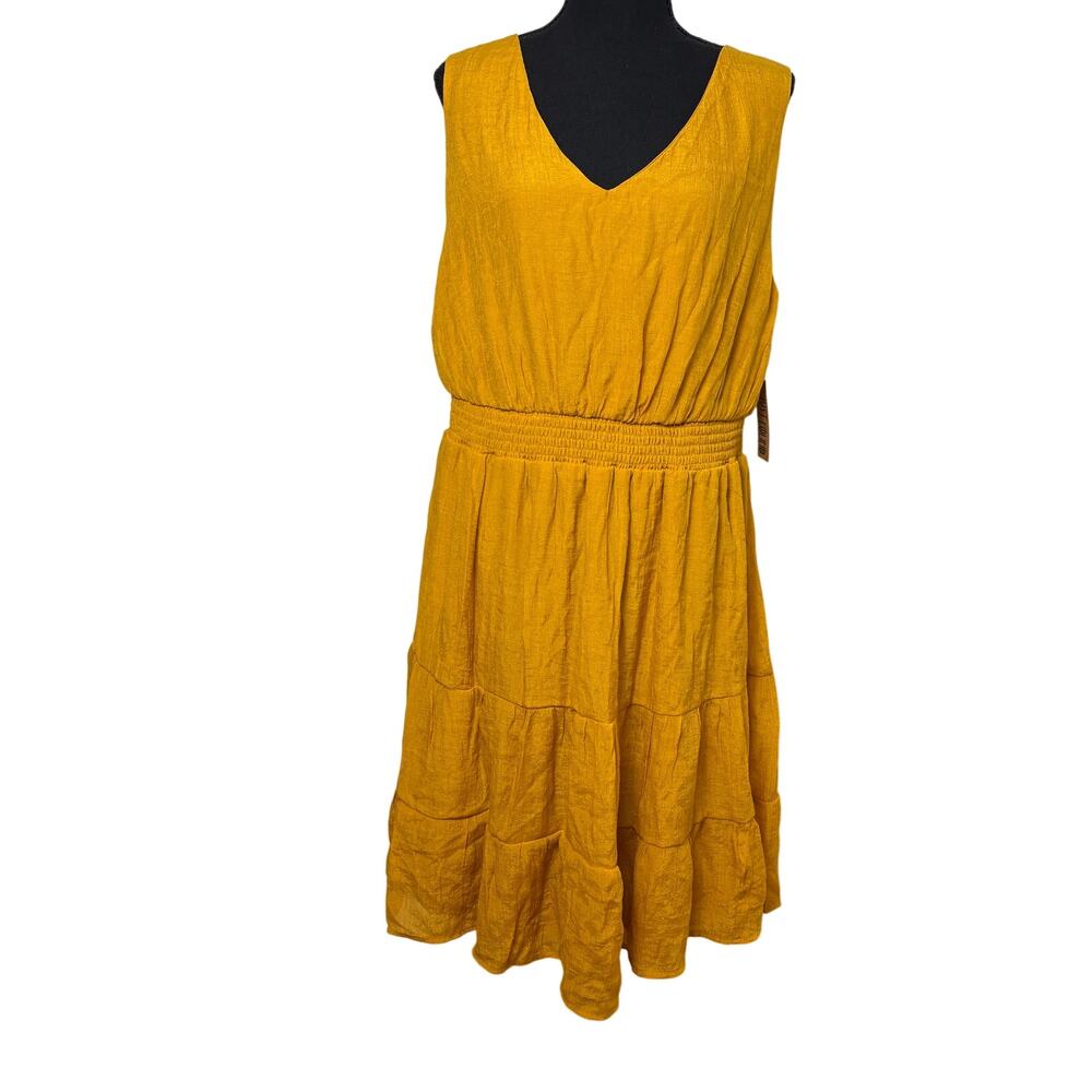NEW Just Found Golden Sleeveless Dress V-Neck Smocked Waist 3X Plus Size